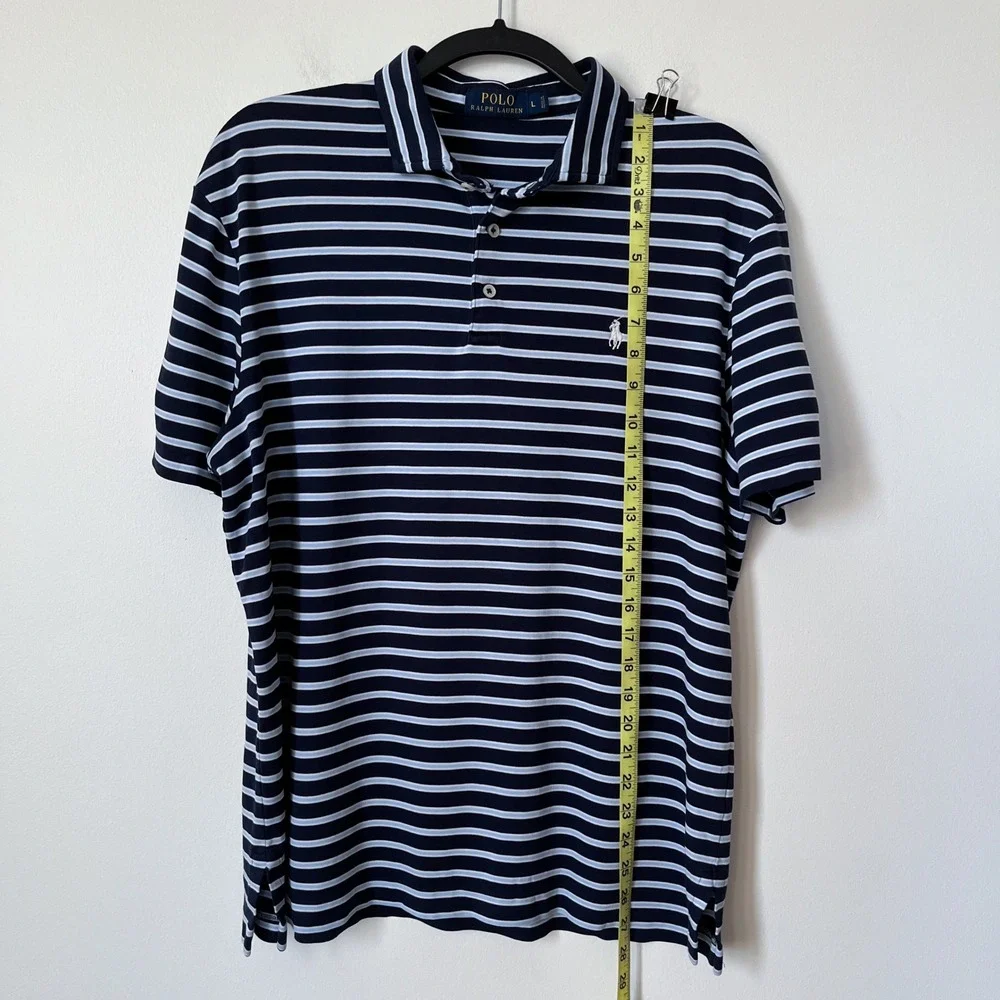 Polo Ralph Lauren Short Sleeve Striped Polo‎ Shirt Mens Large Navy Blue White